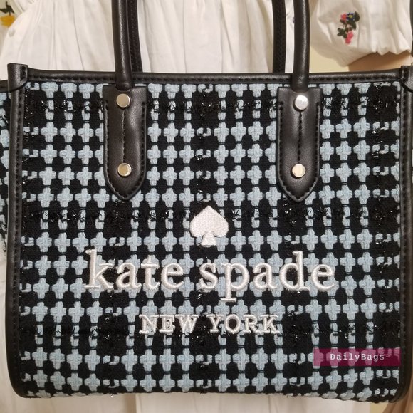 BEAUTIFUL BLACK CHECKERED PLAID BLUE CROSSBODY SMALL SATCHEL KATE SPADE  ELLA - Picture 2 of 8